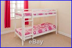 Wooden Bunk Bed kids childrens 2ft6 White or Pine Small Single + 2 Mattresses