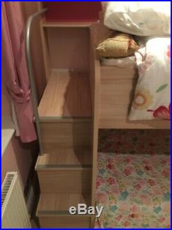 Wooden Bunk Bed with Ladder and Built in Shelves
