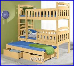 Wooden Bunk Bed with Trundle Bed, 2 Drawers, Pine Colour, Shorter Size