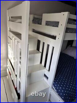 Wooden Bunk Bed with storage 3ft single top & 4ft double bottom. Mattress incl