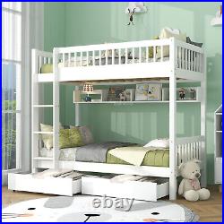 Wooden Bunk Beds with Storage White Kids Bed Children 3ft Single Size Bed frame