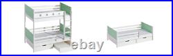 Wooden Bunk Double Bed Children Youth Room New Modern Floor Bed White Plus Green