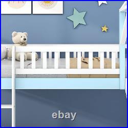 Wooden Children's Bunk Bed Frame With Slide & Ladder Kids Bedroom Furniture Blue