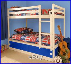 Wooden Kids Childrens White Single Bunk Bed With Storage