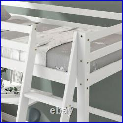 Wooden Single 3FT Loft Bed Frame With Desk Children High Sleeper Bunk Bed White