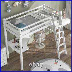 Wooden Single 3FT Loft Bed Frame With Desk Set High Sleeper Bunk Bed