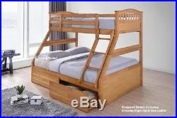 Wooden Triple Bunk Bed With Storage Drawers Single & Double Maple or White
