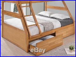 Wooden Triple Bunk Bed With Storage Drawers Single & Double Maple or White