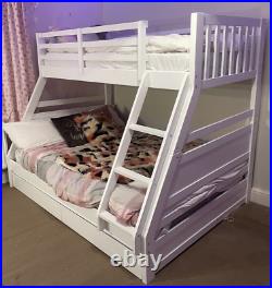Wooden Triple Bunk Bed with Drawers c/w Top Single Mattress