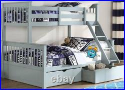 Wooden Triple Sleeper Bunk Bed And Drawers Pine Double Bunks Grey White Oak