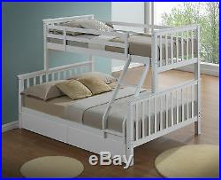 Wooden White Three Sleeper Bunk Bed with Drawers and spring mattress