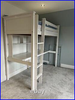 Wooden single bunk bed with desk white colour in good condition with mattress