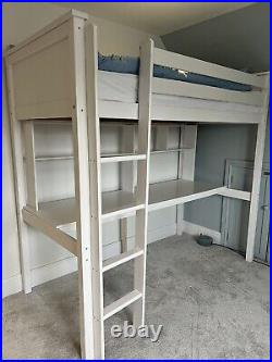 Wooden single bunk bed with desk white colour in good condition with mattress