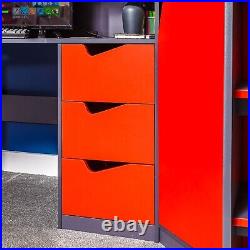 X Rocker Hideout High Sleeper Bunk Bed Storage Desk Wooden Red Single 3ft Gaming